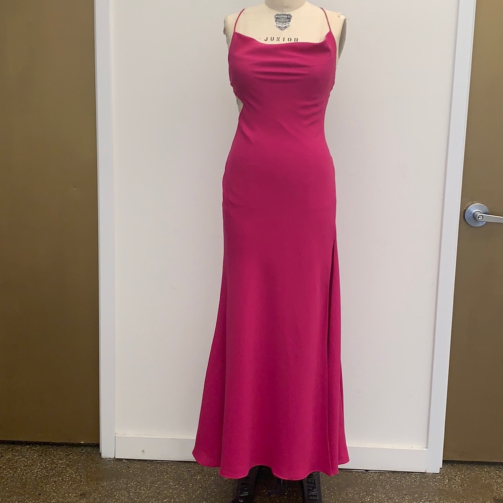 Fuchsia Cowl Neck Long Gown